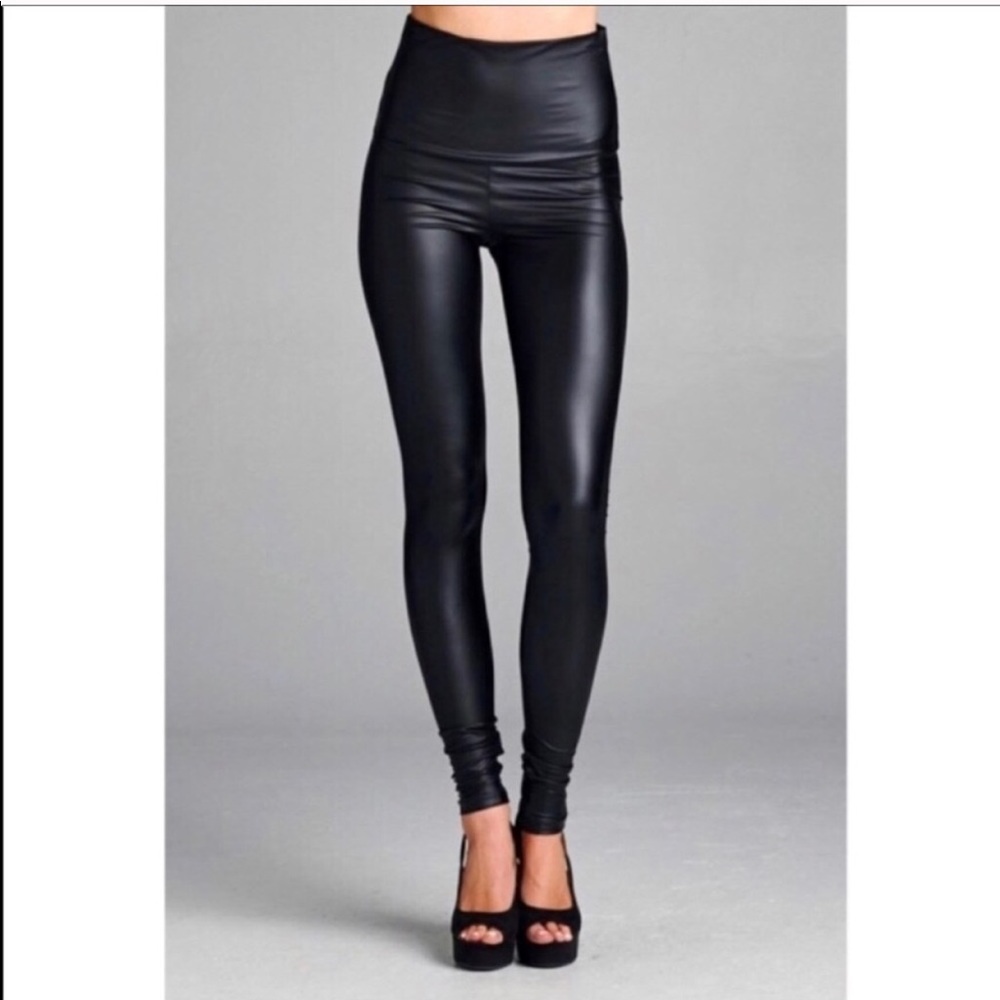 High Waist Faux Leather Leggings - Picture 2 of 7